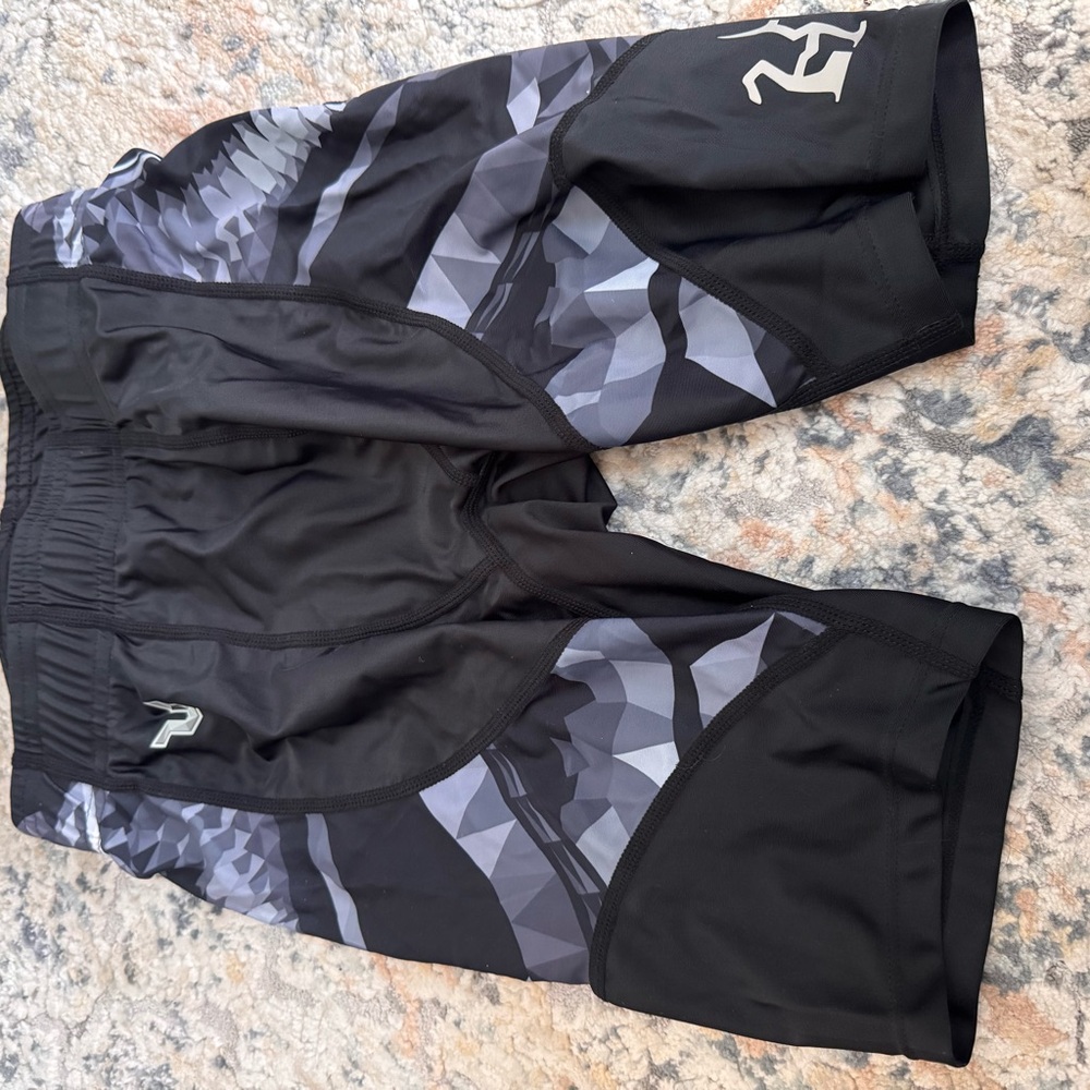 Black and Gray Geometric Patterned Shorts